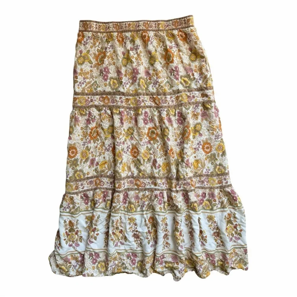 Cupcakes and Cashmere Floral Tiered Midi Skirt Small Boho